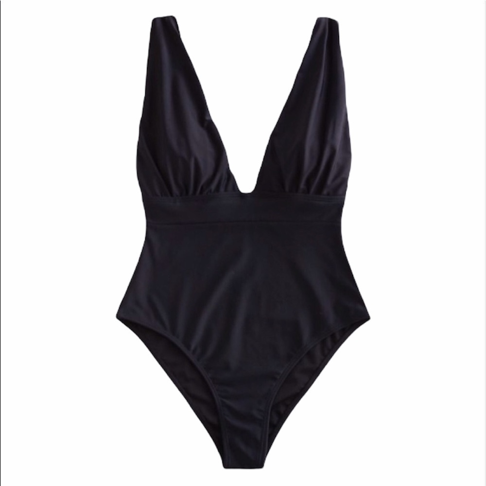 Zaful Black Ruched DropPlunge OnePiece NEW Size L